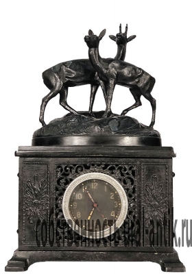 Антикварный чугунный шедевр. Каминные, кабинетные часы "ОЛЕНИ НА ГОРЕ", 1956 года выпуска. Ремесленное училище №18 г. Касли.